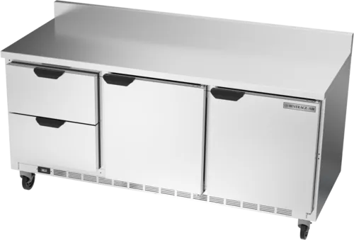 Beverage Air WTRD72AHC-2-FIP 72'' 2 Door 2 Drawer Counter Height Worktop Refrigerator with Side / Rear Breathing Compressor - 17.88 cu. ft.