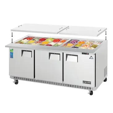 Everest Refrigeration EOTP3 71.13'' 3 Door Counter Height Mega Top Refrigerated Sandwich / Salad Prep Table