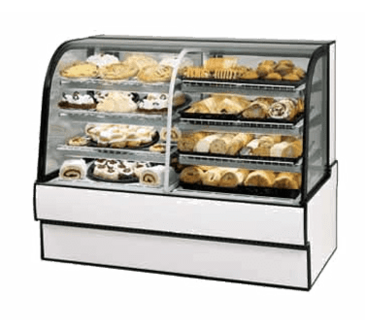 Federal Industries CGR5948DZ Curved Glass Vertical Dual Zone Bakery Case Refrigerated Left Non-Refrigerated Right