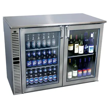 Glastender C2SB48 Silver 2 Glass Door Refrigerated Back Bar Storage Cabinet, 120 Volts