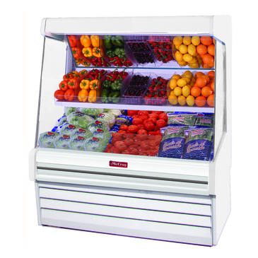 Howard-McCray R-OM30E-5L-S-LED 63.00'' Stainless Steel Vertical Air Curtain Open Display Merchandiser with 2 Shelves