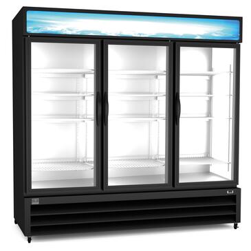 Kelvinator Commercial KCHGM72R 81.00'' Black 3 Section Swing Refrigerated Glass Door Merchandiser