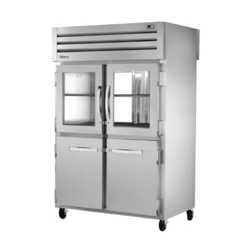 True Mfg. - General Foodservice STG2RPT-2HG/2HS-2G-HC 52.63'' 56.0 cu. ft. 2 Section Glass/Solid Half Door Pass-Thru Refrigerator
