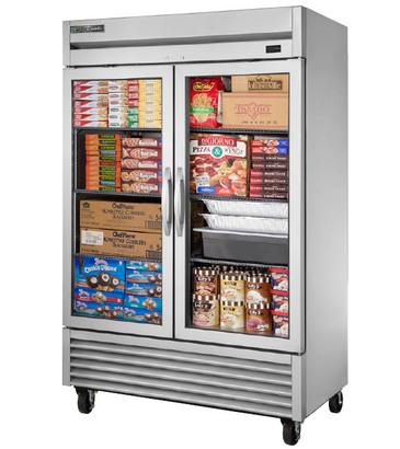 True Mfg. - General Foodservice T-49FG-HC~FGD01 54.13'' 49.0 cu. ft. Bottom Mounted 2 Section Glass Door Reach-In Freezer