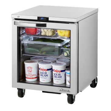 True Mfg. - General Foodservice TUC-27G-HC~SPEC3 27.63'' 1 Section Undercounter Refrigerator with 1 Right Hinged Glass Door and Side / Rear Breathing Compressor