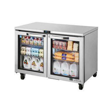 True Mfg. - General Foodservice TUC-48G-HC~SPEC3 48.38'' 2 Section Undercounter Refrigerator with 2 Left/Right Hinged Glass Doors and Side / Rear Breathing Compressor