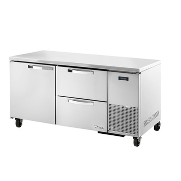 True Mfg. - General Foodservice TUC-67D-2-HC~SPEC3 67.25'' 2 Section Undercounter Refrigerator with 1 Left Hinged Solid Door 2 Drawers and Side / Rear Breathing Compressor