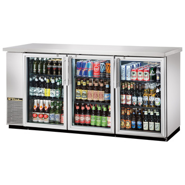 True Mfg. - General Foodservice True TBB-24-72G-S-HC-LD Silver 3 Glass Door Refrigerated Back Bar Storage Cabinet, 115 Volts