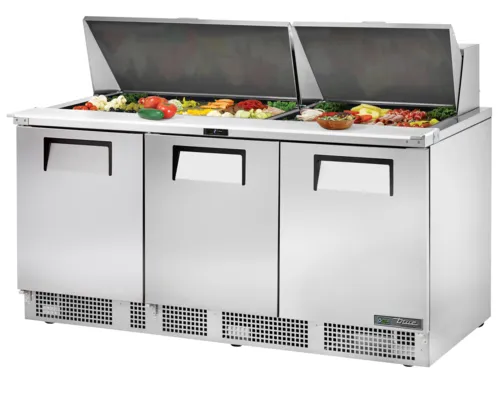 True Mfg. - General Foodservice True TFP-72-30M 72.13'' 3 Door Counter Height Mega Top Refrigerated Sandwich / Salad Prep Table