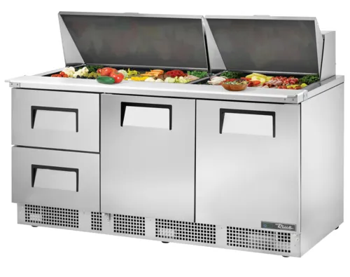 True Mfg. - General Foodservice True TFP-72-30M-D-2 72.13'' 2 Door 2 Drawer Counter Height Mega Top Refrigerated Sandwich / Salad Prep Table