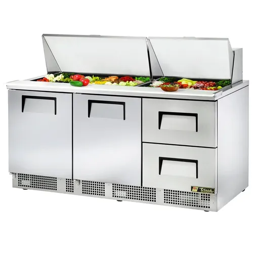 True Mfg. - General Foodservice True TFP-72-30M-D-2 72.13'' 2 Door 2 Drawer Counter Height Mega Top Refrigerated Sandwich / Salad Prep Table
