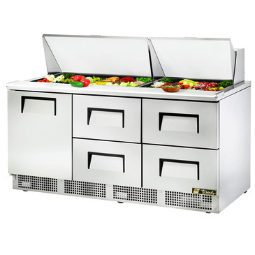True Mfg. - General Foodservice True TFP-72-30M-D-4 72.13'' 1 Door 4 Drawer Counter Height Mega Top Refrigerated Sandwich / Salad Prep Table