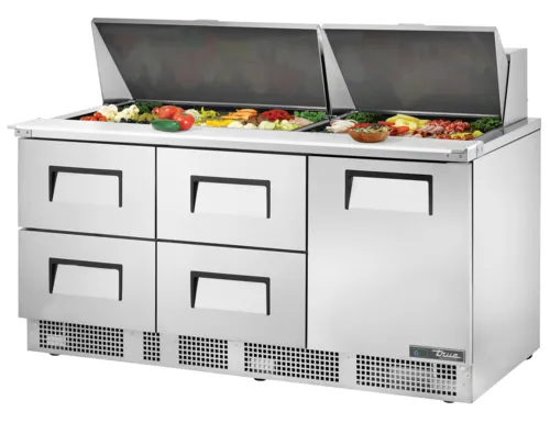 True Mfg. - General Foodservice True TFP-72-30M-D-4 72.13'' 1 Door 4 Drawer Counter Height Mega Top Refrigerated Sandwich / Salad Prep Table