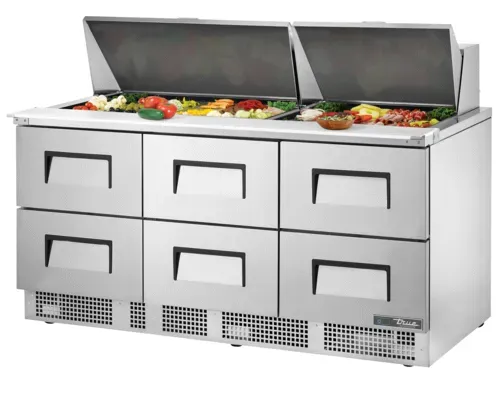 True Mfg. - General Foodservice True TFP-72-30M-D-6 72.13'' 6 Drawer Counter Height Mega Top Refrigerated Sandwich / Salad Prep Table