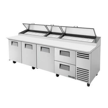 True Mfg. - General Foodservice True TPP-AT-119D-2-HC 119.25'' 3 Door 2 Drawer Counter Height Refrigerated Pizza Prep Table