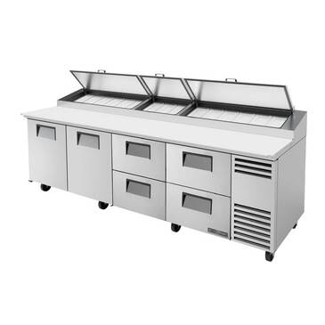 True Mfg. - General Foodservice True TPP-AT-119D-4-HC 119.25'' 2 Door 4 Drawer Counter Height Refrigerated Pizza Prep Table