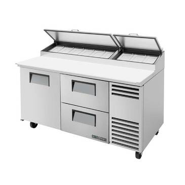 True Mfg. - General Foodservice True TPP-AT-67D-2-HC 67.38'' 1 Door 2 Drawer Counter Height Refrigerated Pizza Prep Table