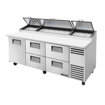 True Mfg. - General Foodservice True TPP-AT-93D-4-HC 93.5'' 1 Door 4 Drawer Counter Height Refrigerated Pizza Prep Table