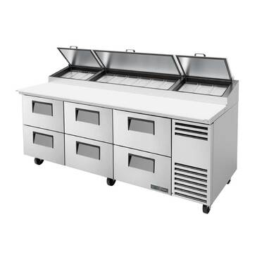 True Mfg. - General Foodservice True TPP-AT-93D-6-HC 93.5'' 6 Drawer Counter Height Refrigerated Pizza Prep Table