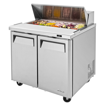 Turbo Air MST-36-N6 36.25'' 2 Door Counter Height Refrigerated Sandwich / Salad Prep Table with Standard Top
