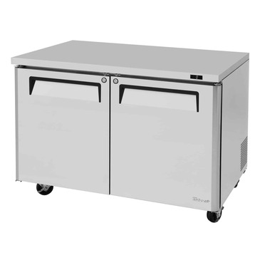 Turbo Air MUF-48-N 48.25'' 2 Section Undercounter Freezer with 2 Left/Right Hinged Solid Doors and Side / Rear Breathing Compressor