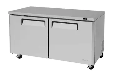 Turbo Air MUF-60-N 60.25'' 2 Section Undercounter Freezer with 2 Left/Right Hinged Solid Doors and Side / Rear Breathing Compressor