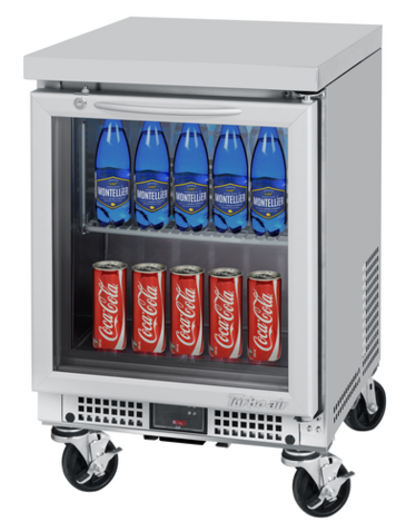 Turbo Air MUR-20SG-N6 20.00'' 1 Section Undercounter Refrigerator with 1 Right Hinged Glass Door and Side / Rear Breathing Compressor