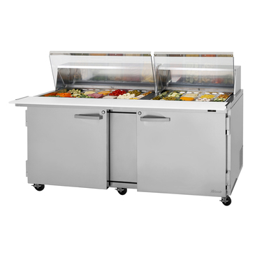 Turbo Air PST-72-30-N-CL 72.63'' 2 Door Counter Height Mega Top Refrigerated Sandwich / Salad Prep Table