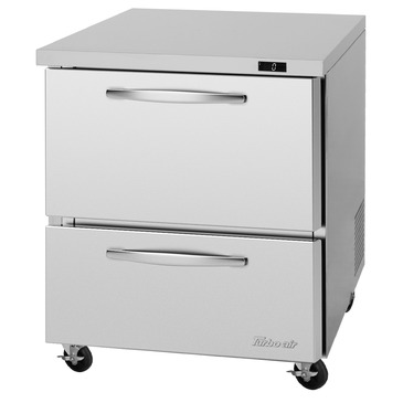 Turbo Air PUF-28-D2-N 27.5'' 1 Section Undercounter Freezer with Solid 2 Drawers and Side / Rear Breathing Compressor