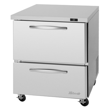 Turbo Air PUR-28-D2-N 27.5'' 1 Section Undercounter Refrigerator with 2 Drawers and Side / Rear Breathing Compressor