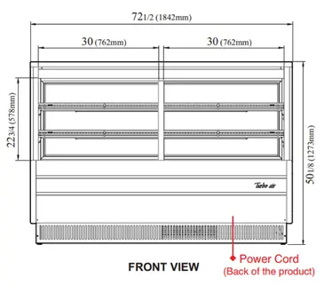 Turbo Air TCGB-72CO-W(B)-N 72.5'' 24.4 cu. ft. Curved Glass White Refrigerated Bakery Display Case with 4 Shelves