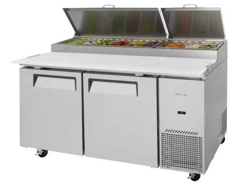Turbo Air TPR-67SD-N 67'' 2 Door Counter Height Refrigerated Pizza Prep Table