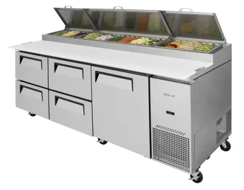Turbo Air TPR-93SD-D4-N 93.38'' 1 Door 4 Drawer Counter Height Refrigerated Pizza Prep Table