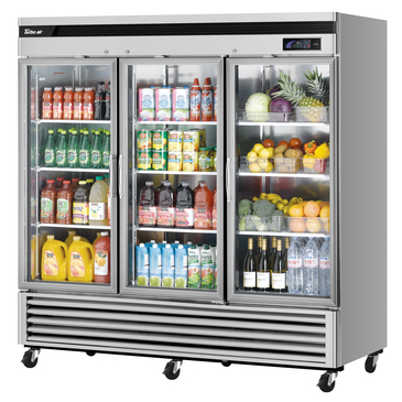 Turbo Air TSR-72GSD-N 81.88'' Silver 3 Section Swing Refrigerated Glass Door Merchandiser
