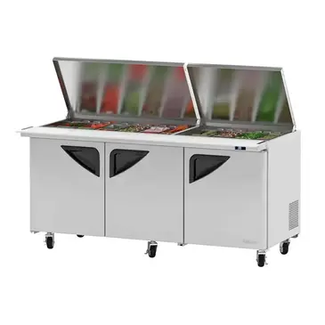 Turbo Air TST-72SD-30-N-FL 72.63'' 3 Door Counter Height Mega Top Refrigerated Sandwich / Salad Prep Table