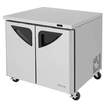 Turbo Air TUF-36SD-N 36.25'' 2 Section Undercounter Freezer with 2 Left/Right Hinged Solid Doors and Side / Rear Breathing Compressor