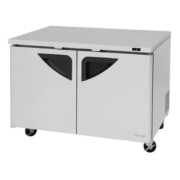 Turbo Air TUF-48SD-N 48.25'' 2 Section Undercounter Freezer with 2 Left/Right Hinged Solid Doors and Side / Rear Breathing Compressor
