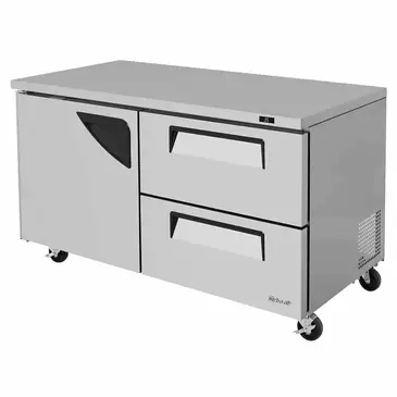 Turbo Air TUR-60SD-D2-N 60.25'' 2 Section Undercounter Refrigerator with 1 Left Hinged Solid Door 2 Drawers and Side / Rear Breathing Compressor