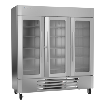 Victory Refrigeration LSR72HC-1 75.06'' Silver 3 Section Swing Refrigerated Glass Door Merchandiser