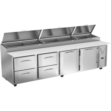 Victory Refrigeration VPPD119HC-4 119.00'' 2 Door 4 Drawer Counter Height Refrigerated Pizza Prep Table