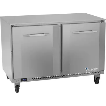 Victory Refrigeration VUF48HC 48'' 2 Section Undercounter Freezer with 2 Left/Right Hinged Solid Doors and Front Breathing Compressor