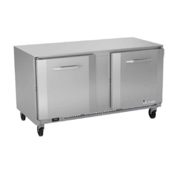 Victory Refrigeration VUF60HC 60'' 2 Section Undercounter Freezer with 2 Left/Right Hinged Solid Doors and Front Breathing Compressor