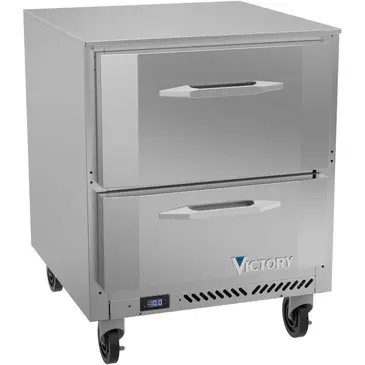 Victory Refrigeration VUFD27HC-2 27'' 1 Section Undercounter Freezer with Solid 2 Drawers and Front Breathing Compressor