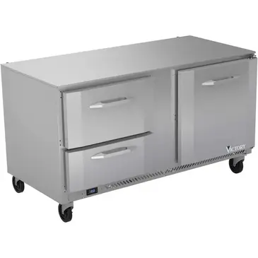 Victory Refrigeration VUFD60HC-2 60'' 2 Section Undercounter Freezer with 1 Right Hinged Solid Door 2 Drawers and Front Breathing Compressor