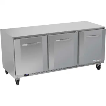 Victory Refrigeration VUR72HC 72'' 3 Section Undercounter Refrigerator with 3 Left/Right Hinged Solid Doors and Side / Rear Breathing Compressor