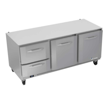 Victory Refrigeration VURD72HC-2 72'' 3 Section Undercounter Refrigerator with 2 Right Hinged Solid Doors 2 Drawers and Side / Rear Breathing Compressor