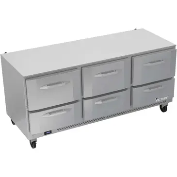 Victory Refrigeration VURD72HC-6 72.00'' 3 Section Undercounter Refrigerator with 6 Drawers and Side / Rear Breathing Compressor