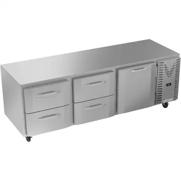 Victory Refrigeration VURD93HC-4 93.00'' 3 Section Undercounter Refrigerator with 1 Right Hinged Solid Door 4 Drawers and Side / Rear Breathing Compressor