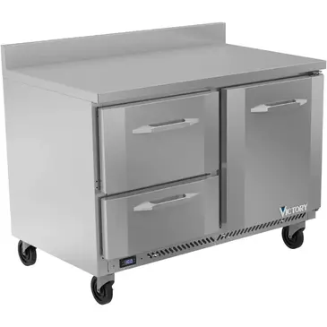 Victory Refrigeration VWFD48HC-2 48'' 1 Door 2 Drawer Counter Height Worktop Freezer with Side / Rear Breathing Compressor - 11.8 cu. ft.