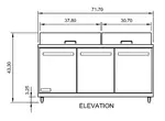 Arctic Air AST72R 71.5'' 3 Door Counter Height Refrigerated Sandwich / Salad Prep Table with Standard Top